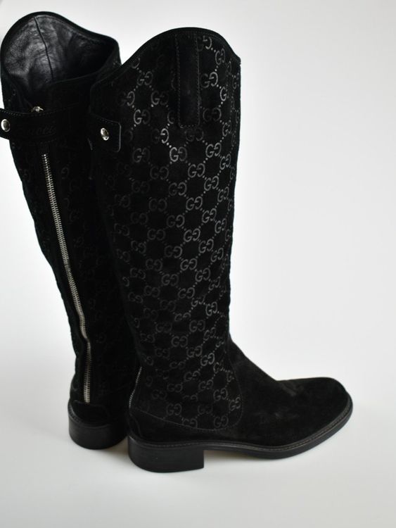 Gucci GG Black Suede Stiefel, Wildleder, Gr.38 (37.5) - 2ND STORY