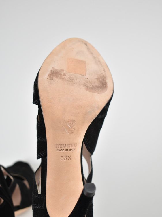 Miu Miu Peep - Toe Sandalen Gr.38.5, schwarz, Wildleder - 2ND STORY