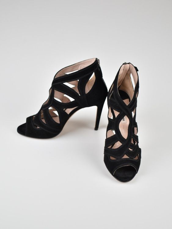 Miu Miu Peep - Toe Sandalen Gr.38.5, schwarz, Wildleder - 2ND STORY