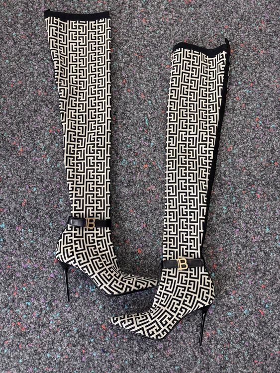 Balmain Raven Monogram Over-Knee-Stiefel, Gr.40, wie neu - stiefel - 2ND STORY