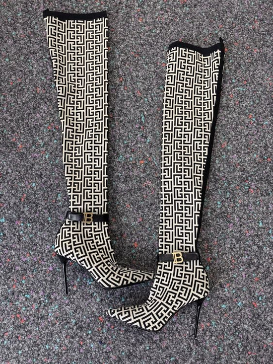 Balmain Raven Monogram Over-Knee-Stiefel, Gr.40, wie neu - stiefel - 2ND STORY