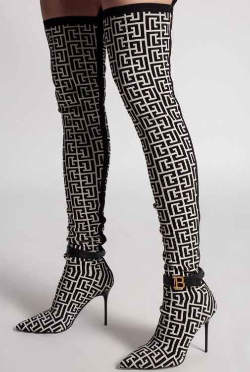 Balmain Raven Monogram Over-Knee-Stiefel, Gr.40, wie neu - stiefel - 2ND STORY