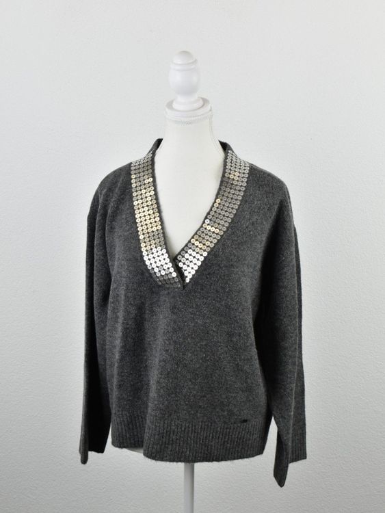 Gaudi Strickpullover mit Pailletten, grau, Gr.S-M - Pullover - 2ND STORY