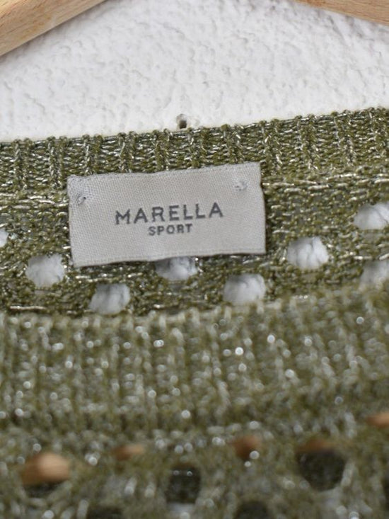 Marella Sport Pullover, Lochstrick, Gr.36, olivgrün/Glitzer - Pullover - 2ND STORY