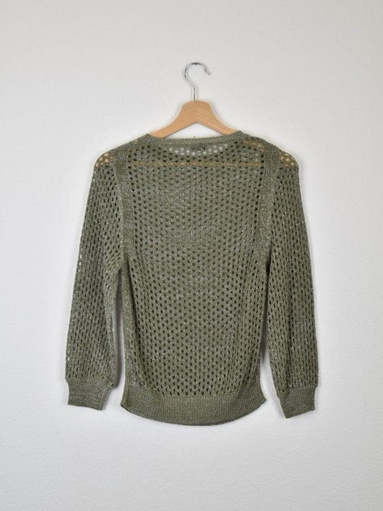 Marella Sport Pullover, Lochstrick, Gr.36, olivgrün/Glitzer - Pullover - 2ND STORY