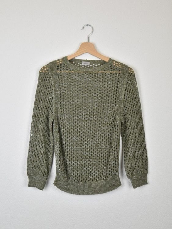 Marella Sport Pullover, Lochstrick, Gr.36, olivgrün/Glitzer - Pullover - 2ND STORY