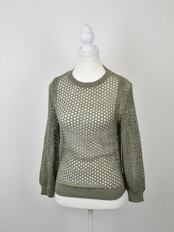 Marella Sport Pullover, Lochstrick, Gr.36, olivgrün/Glitzer - Pullover - 2ND STORY