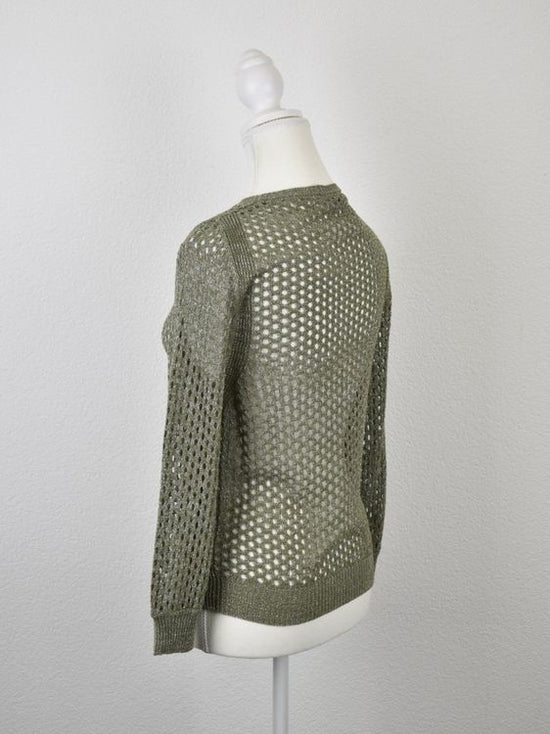 Marella Sport Pullover, Lochstrick, Gr.36, olivgrün/Glitzer - Pullover - 2ND STORY
