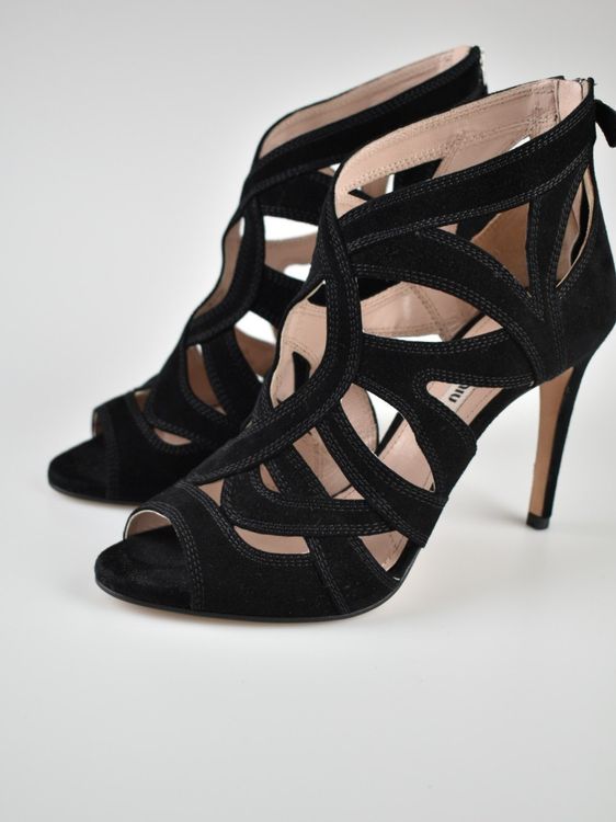 Miu Miu Peep-Toe Sandalen Gr.38.5, schwarz, Wildleder