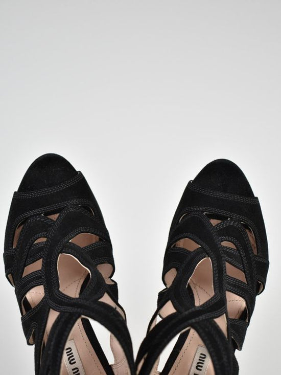 Miu Miu Peep-Toe Sandalen Gr.38.5, schwarz, Wildleder