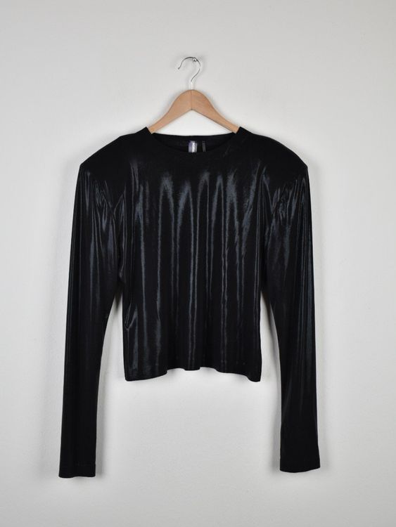 Norma Kamali Shoulder pad long sleeve crew, Gr.40 - Langarmshirt - 2ND STORY