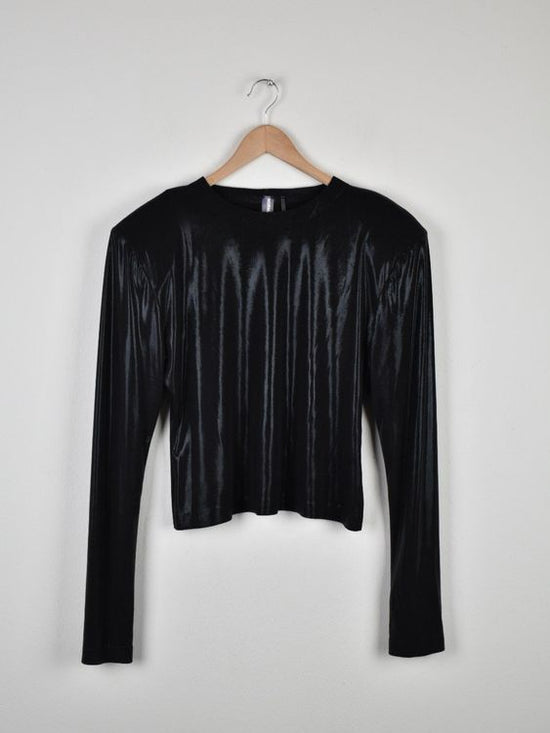Norma Kamali Shoulder pad long sleeve crew, Gr.40 - Langarmshirt - 2ND STORY