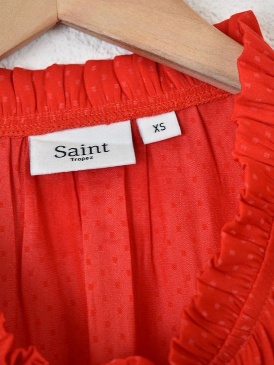Saint Tropez "Briana" Kurzarmbluse, rot, Gr.XS - S - Bluse - 2ND STORY